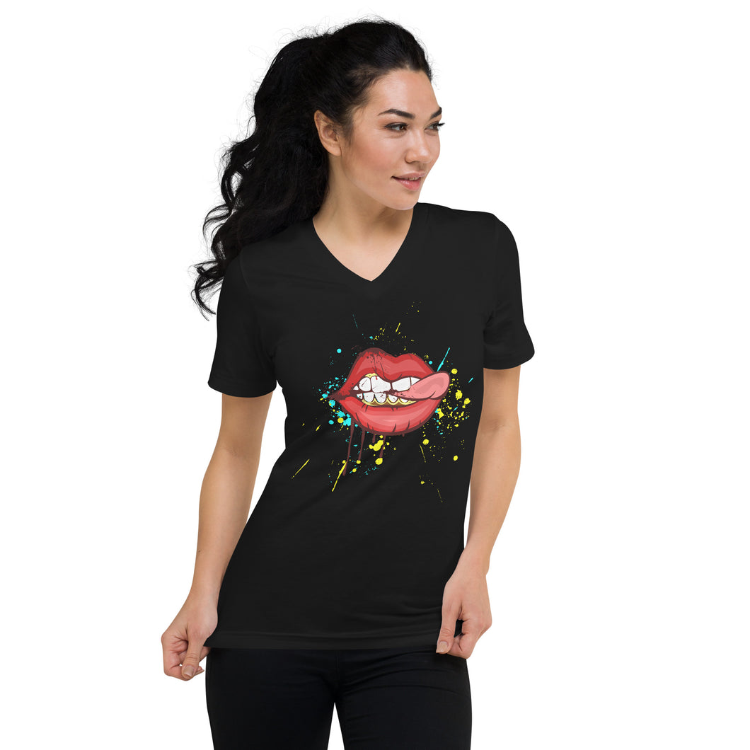 Kurzärmeliges Unisex-T-Shirt mit V-Ausschnitt
